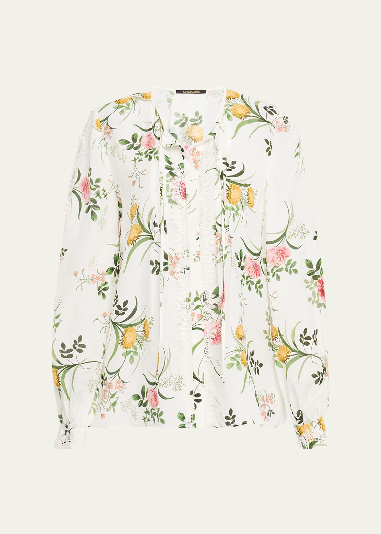 ren floral-print cutout blouse