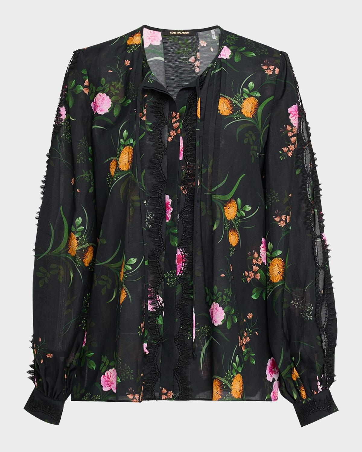 ren floral-print cutout blouse