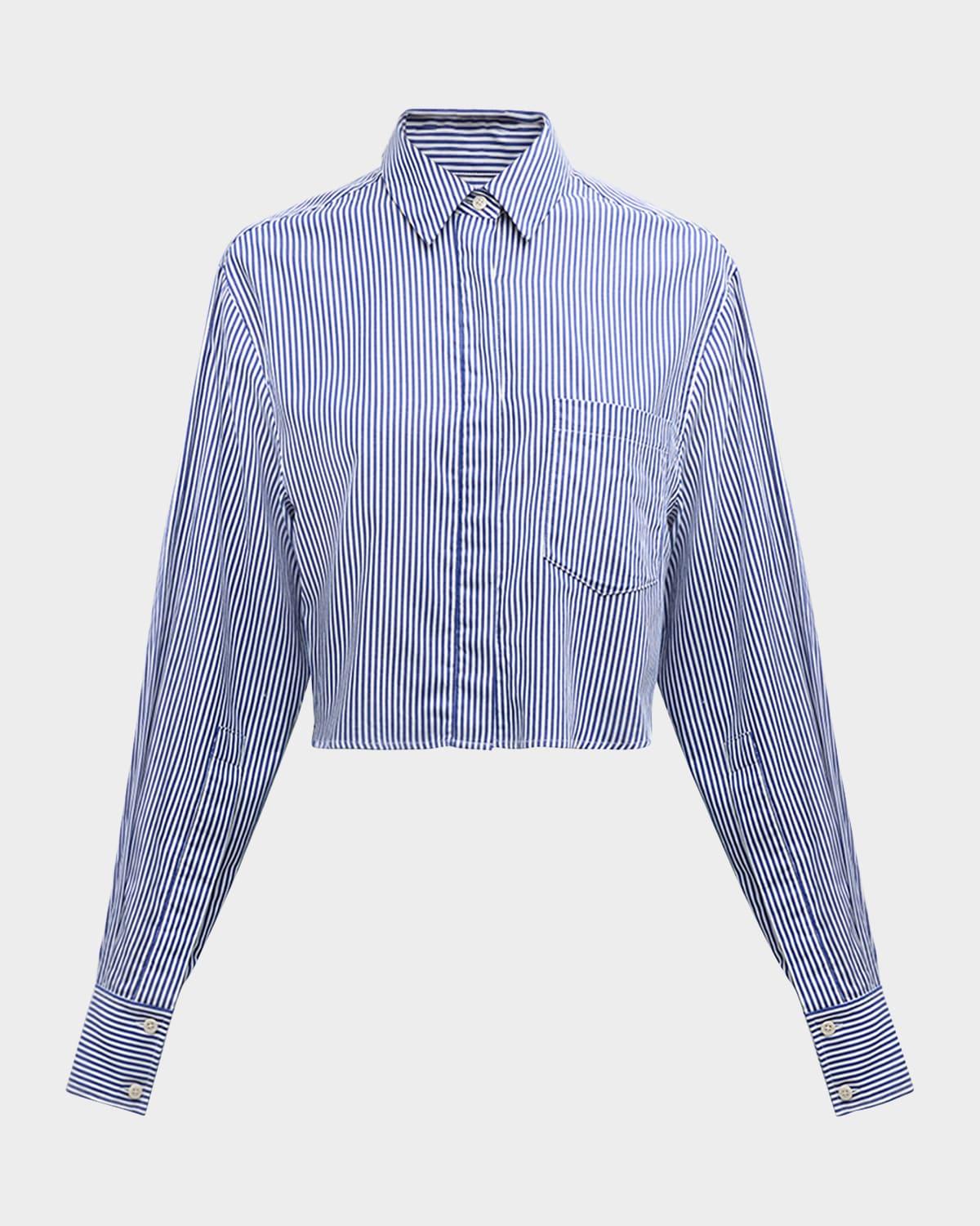 renata cropped cotton stripe button-front shirt