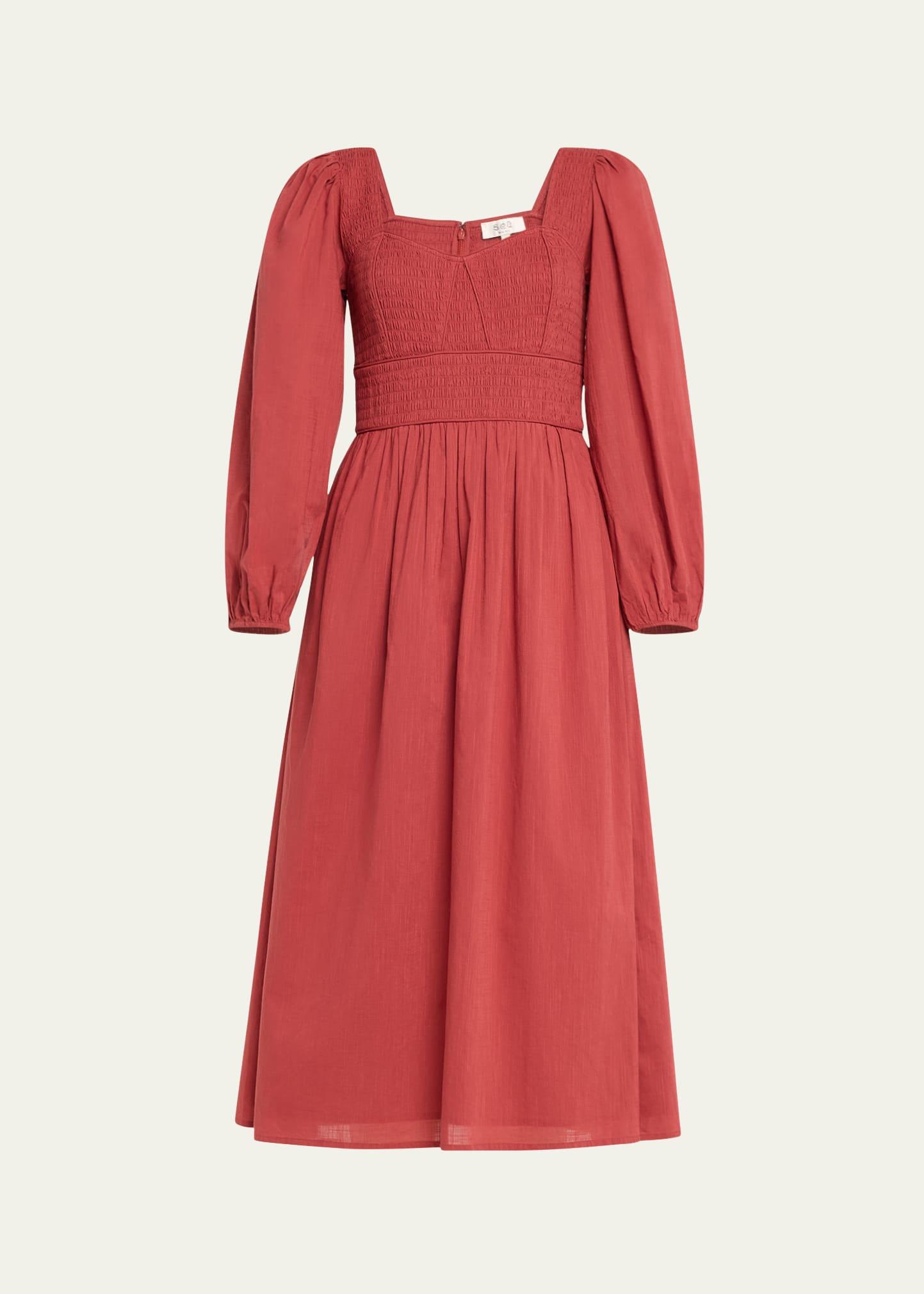 renata puff-sleeve midi dress