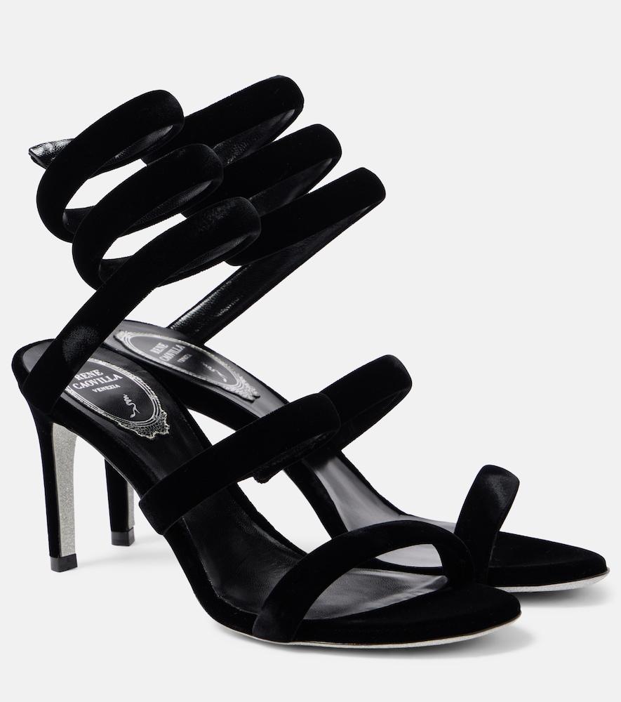 rene caovilla cleo 80 velvet sandals
