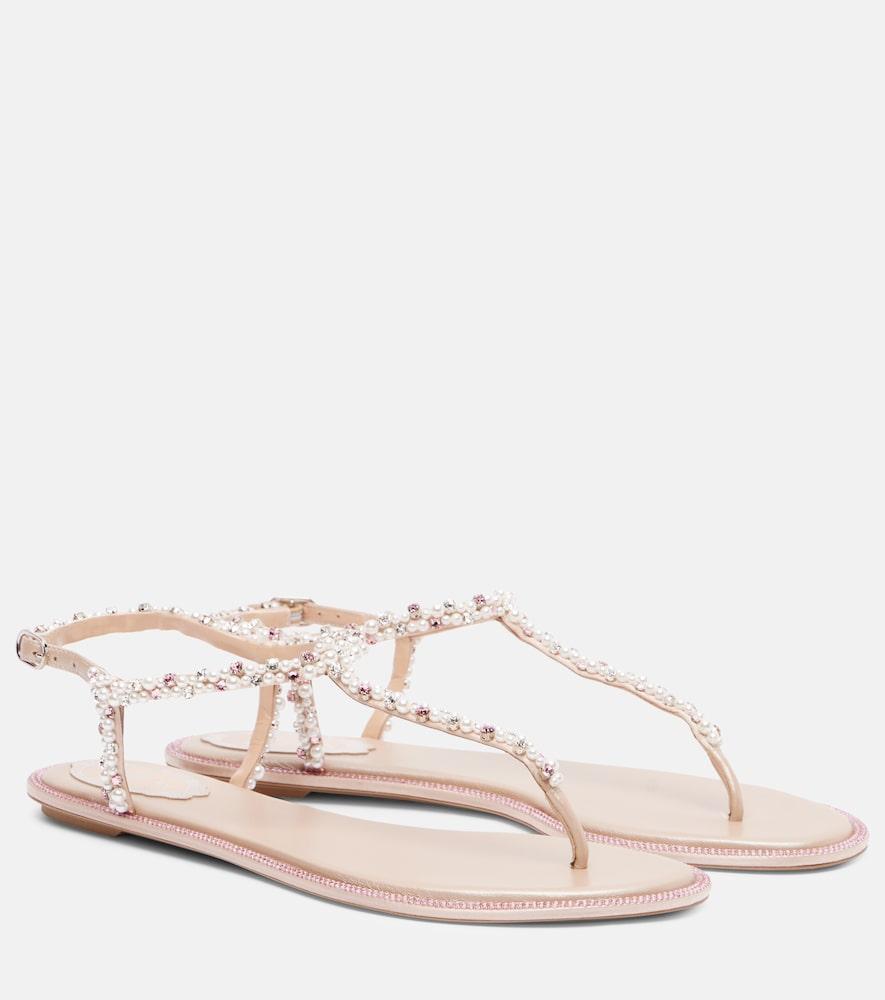 rene caovilla diana embellished satin thong sandals
