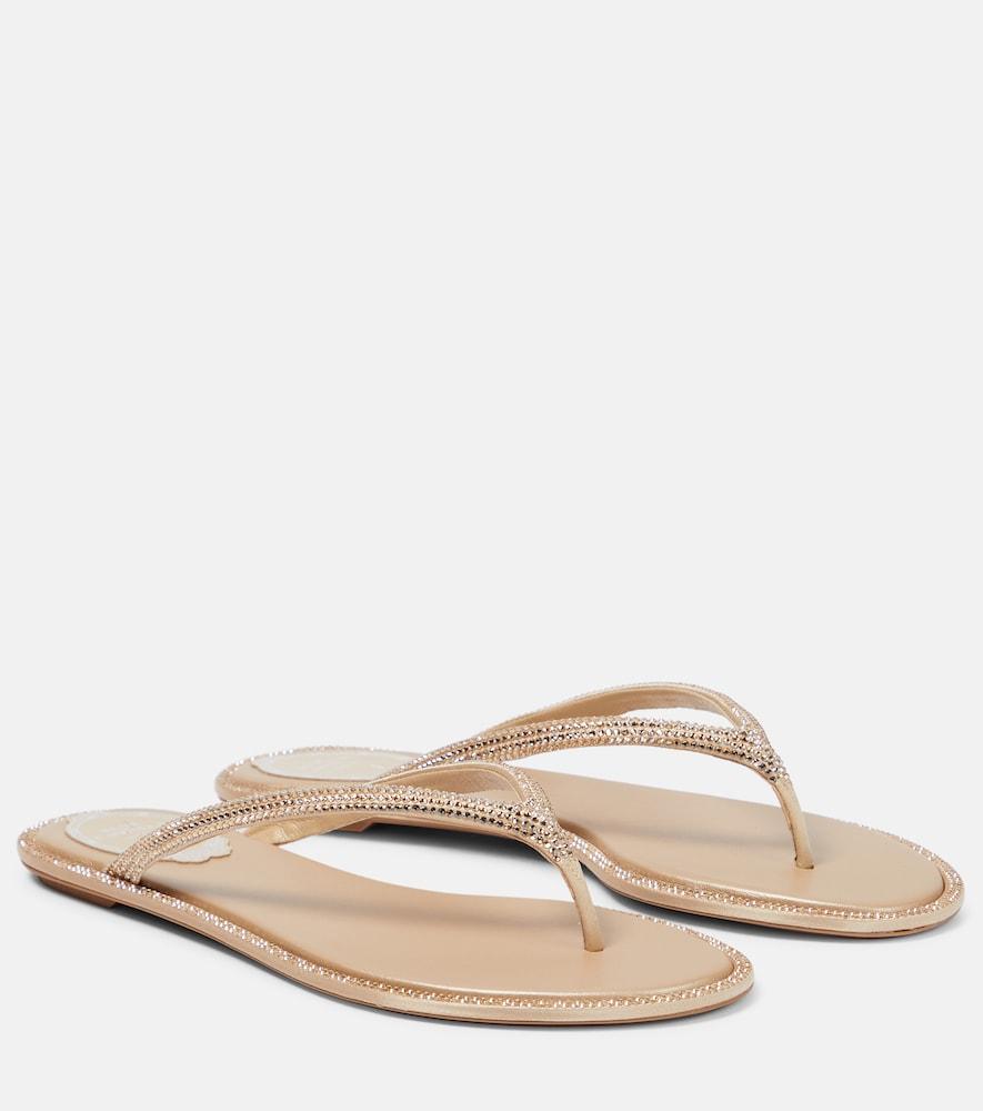 rene caovilla diana embellished satin thong sandals