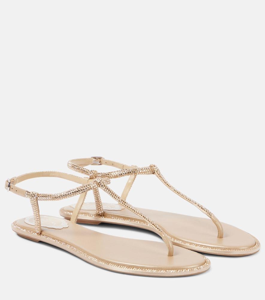 rene caovilla diana satin and leather thong sandals