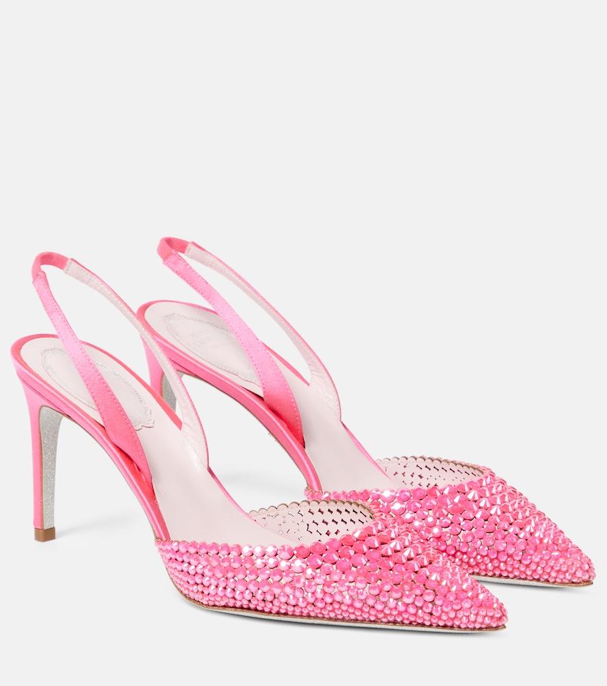 rene caovilla embellished satin slingback sandals