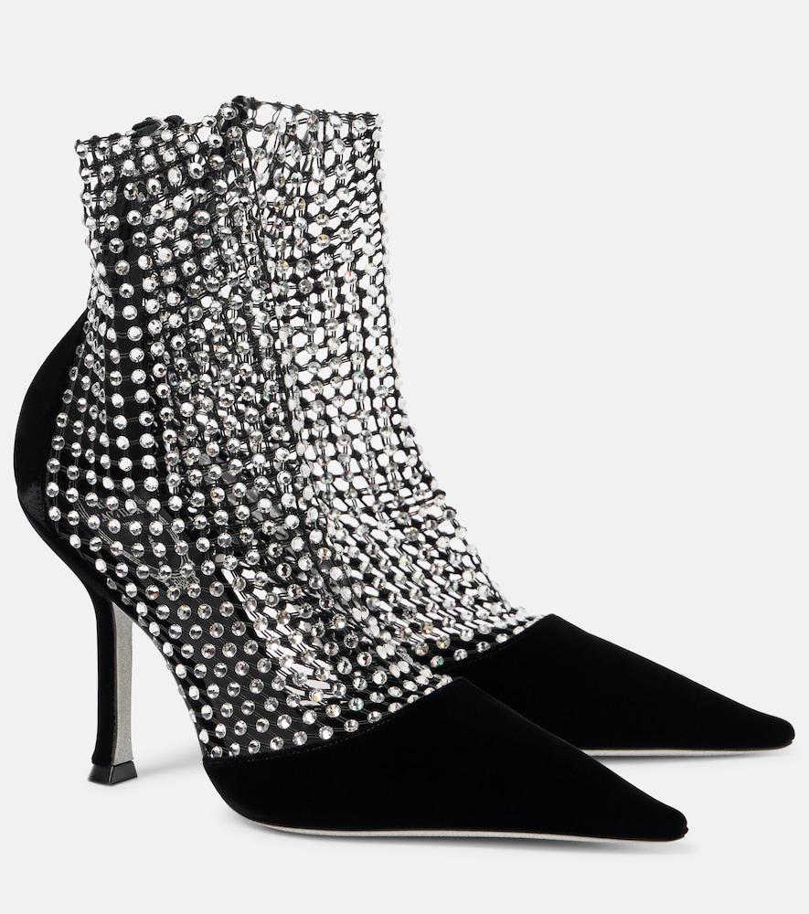 rene caovilla galaxia embellished velvet ankle boots