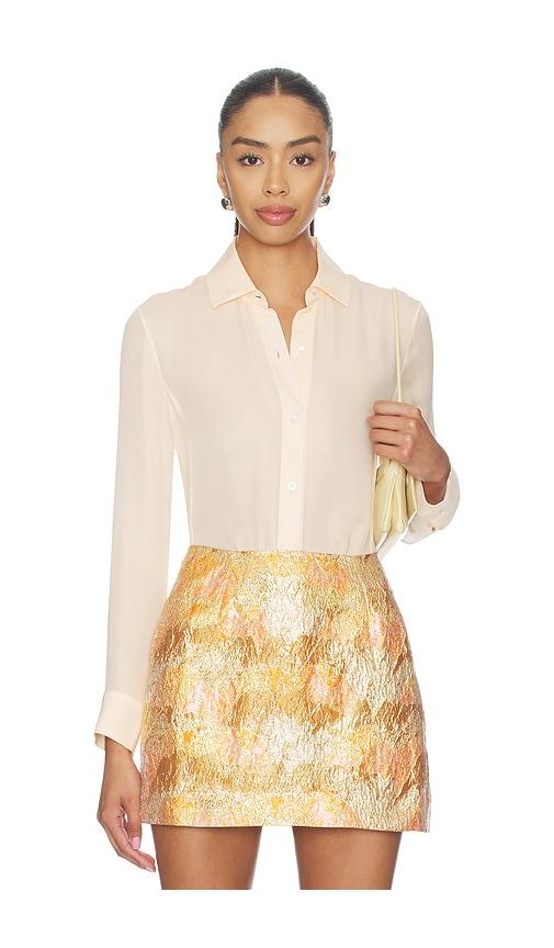renggli silk georgette button up shirt in peach.