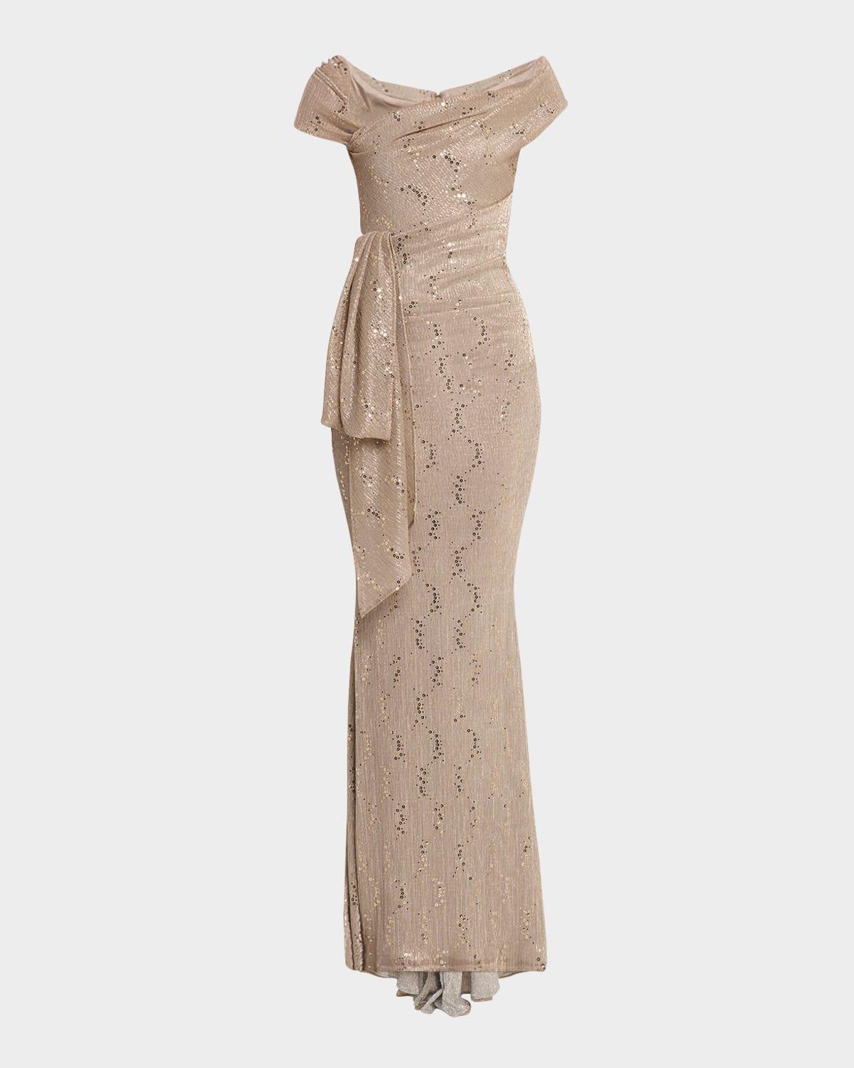 reo metallic drape mermaid gown