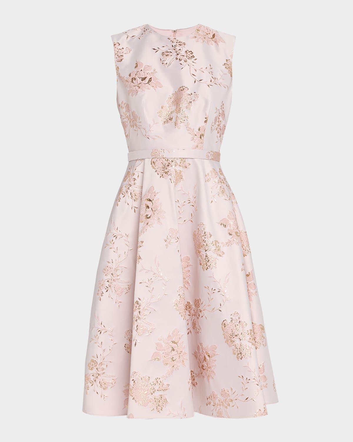 reo metallic floral jacquard sleeveless midi dress