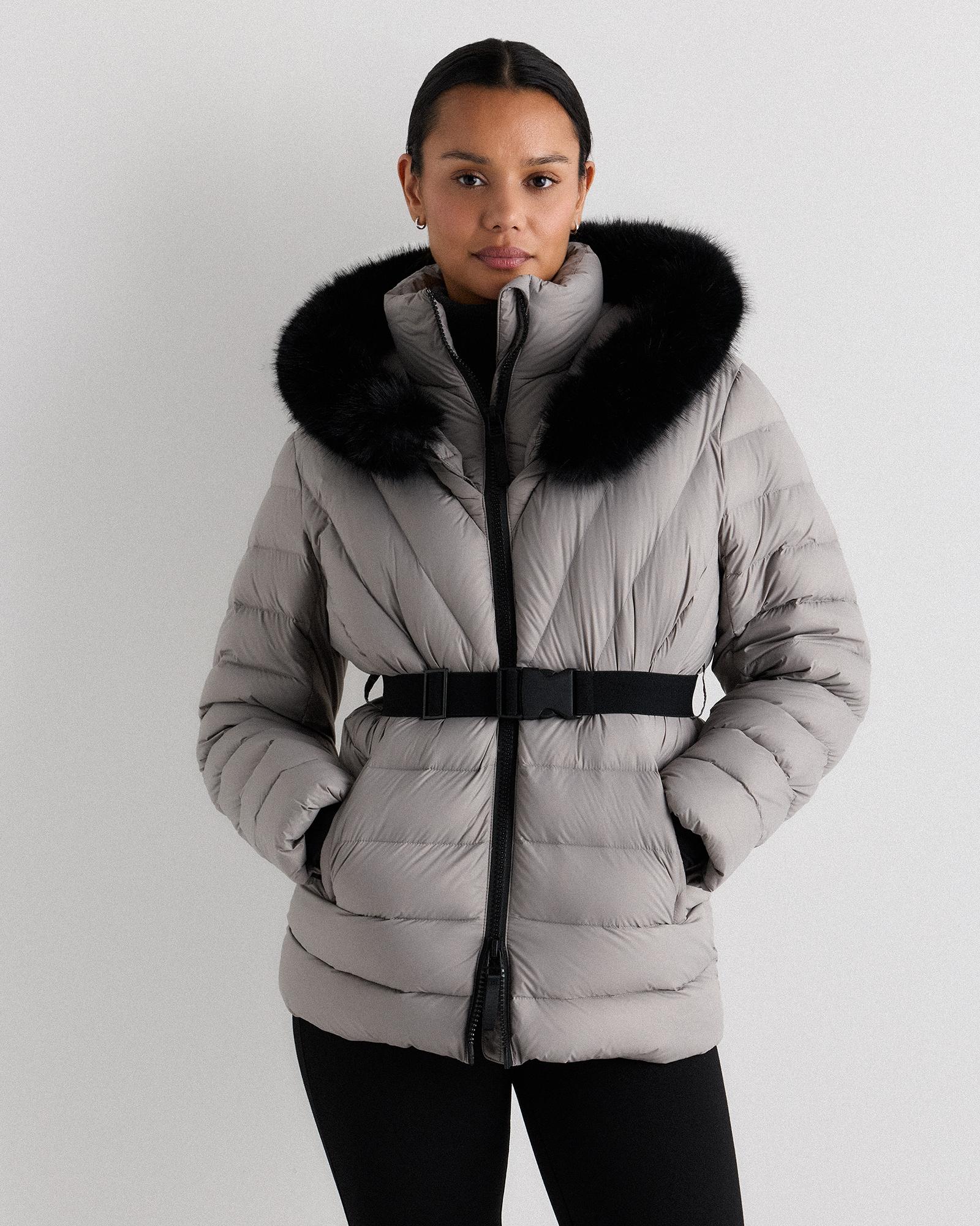 responsible down belted puffer coat