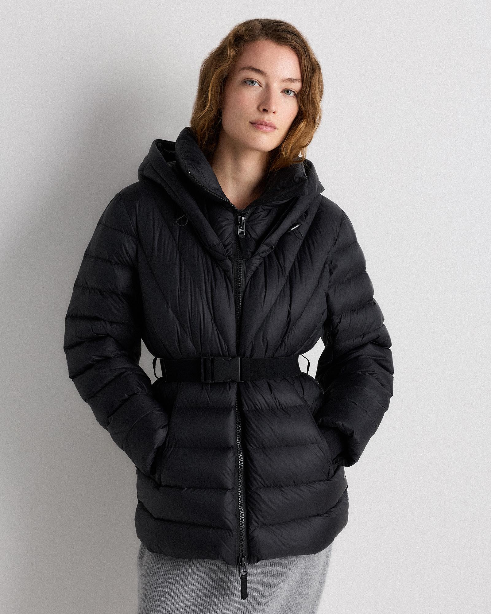 responsible down belted puffer coat