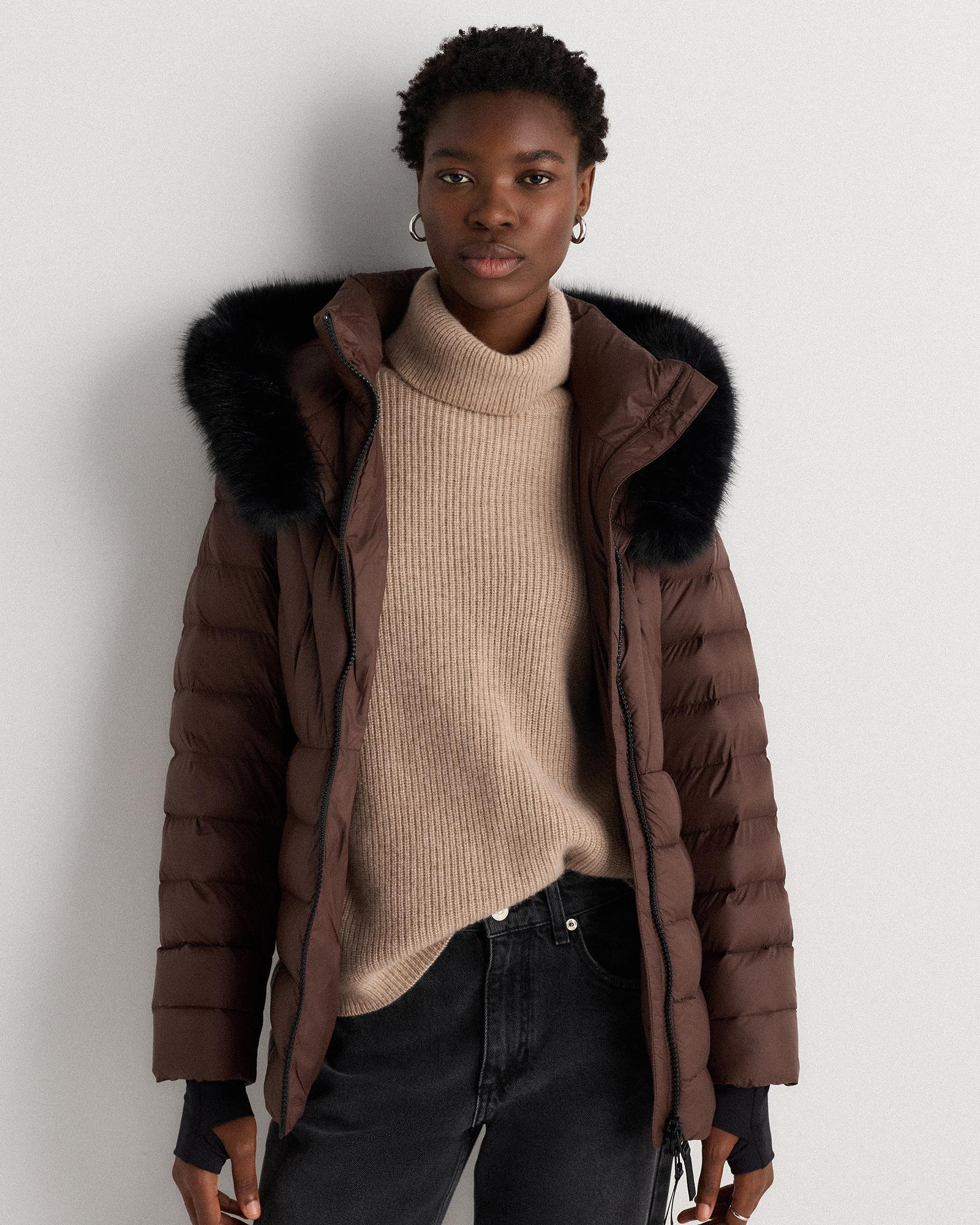 responsible down belted puffer coat