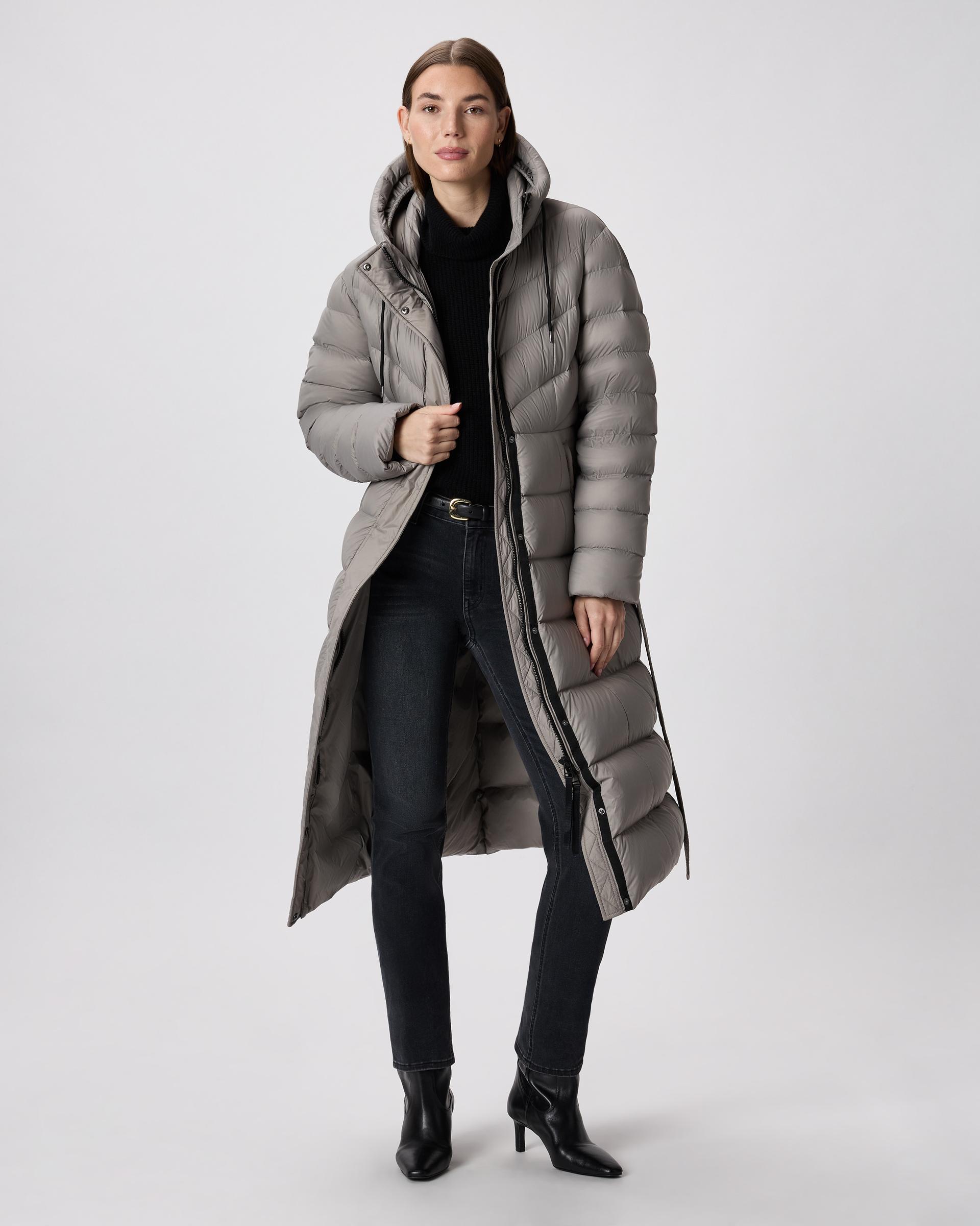 responsible down belted puffer maxi coat