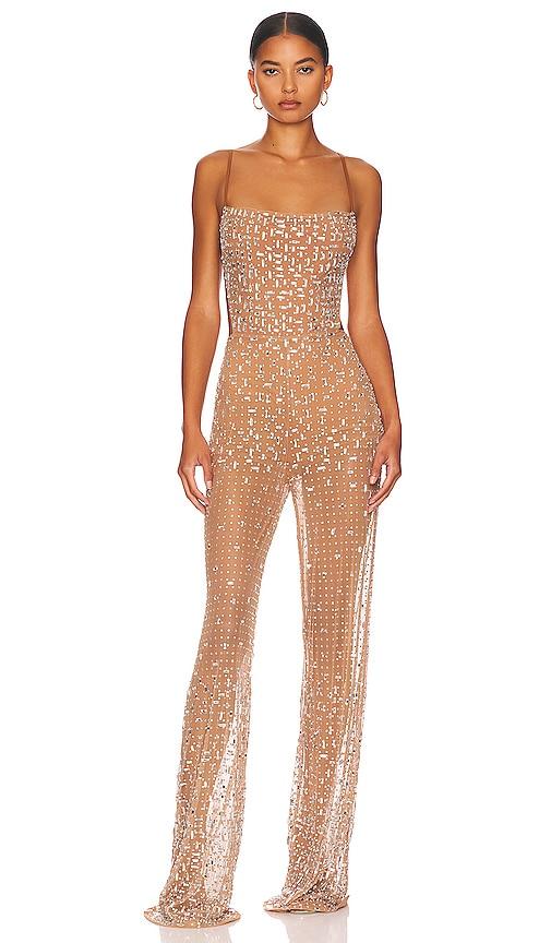 retrofete axel jumpsuit in nude.