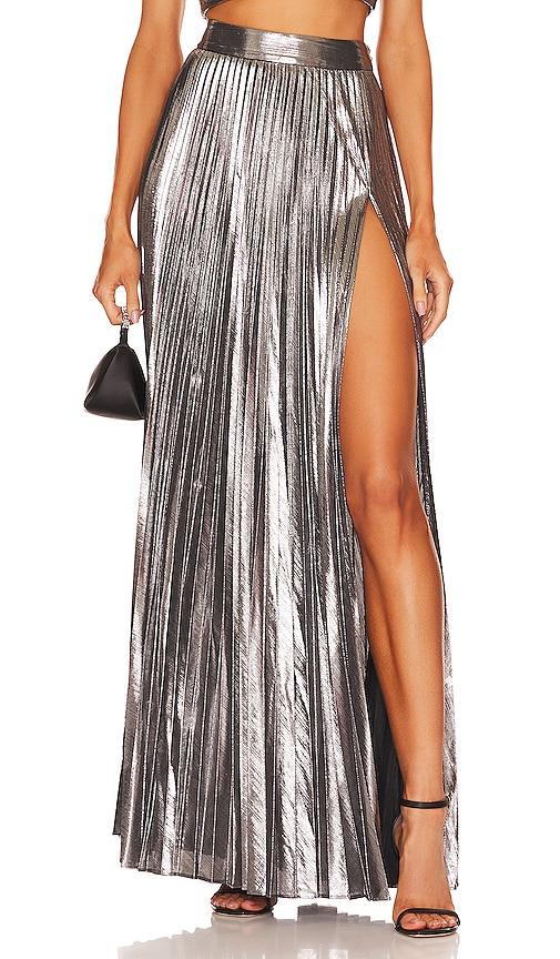 retrofete cressida skirt in metallic silver.