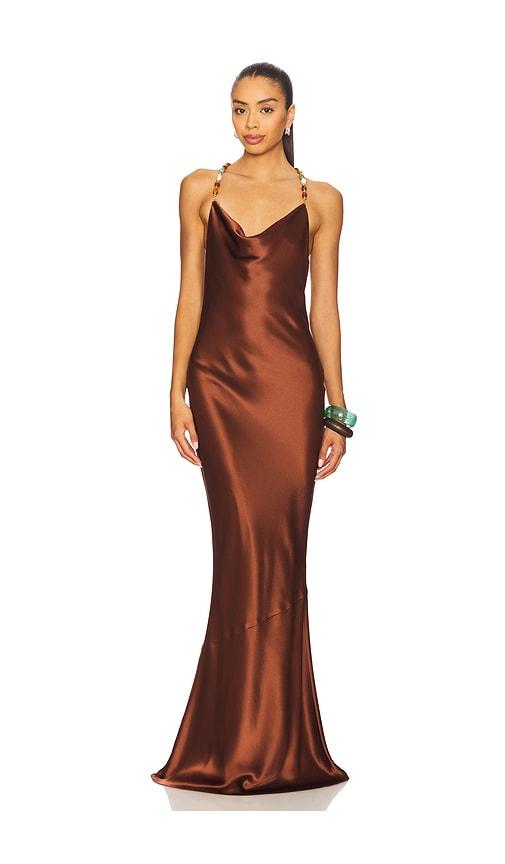 retrofete finley dress in brown.