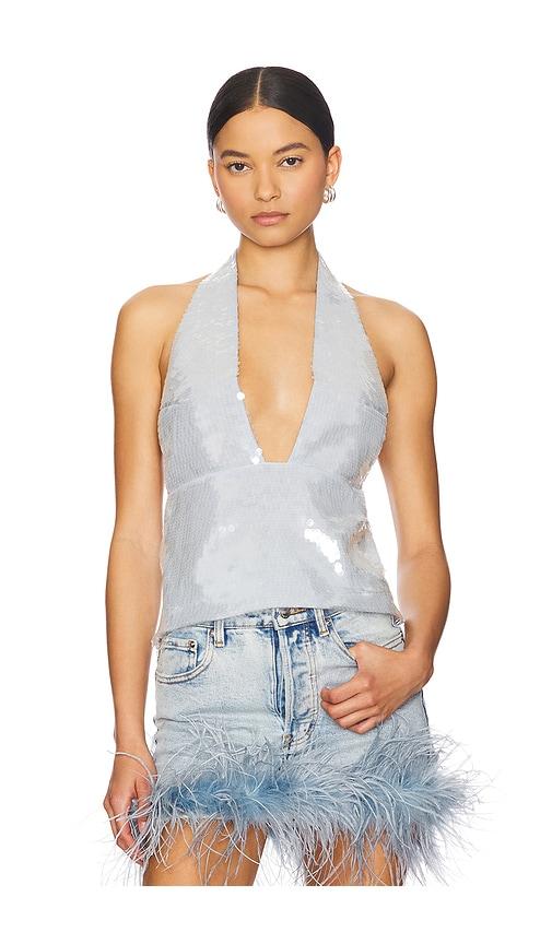retrofete joy sequin top in baby blue.