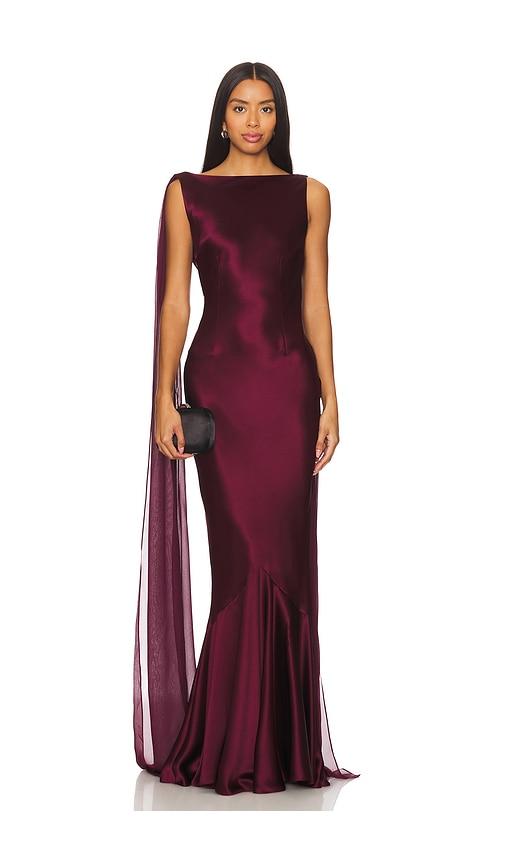 retrofete julia dress in burgundy.