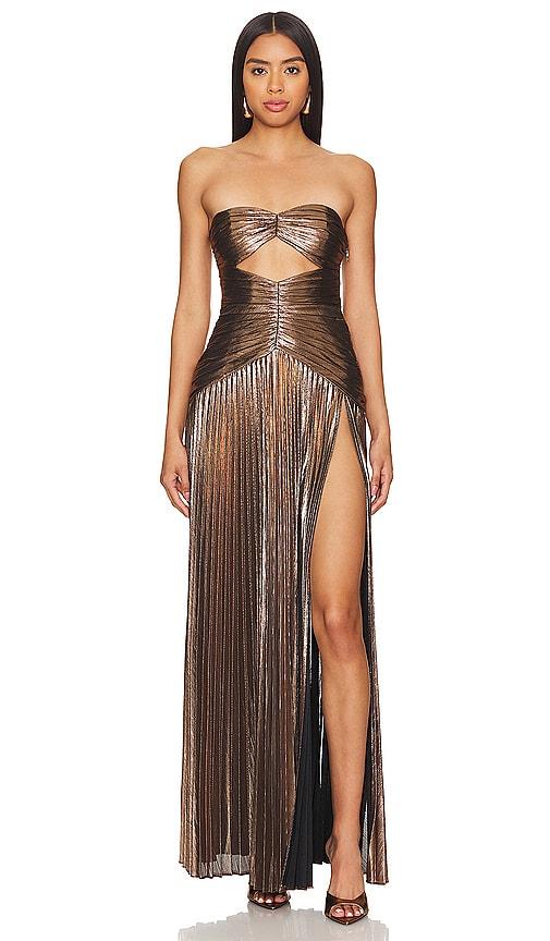retrofete mallory dress in metallic bronze.