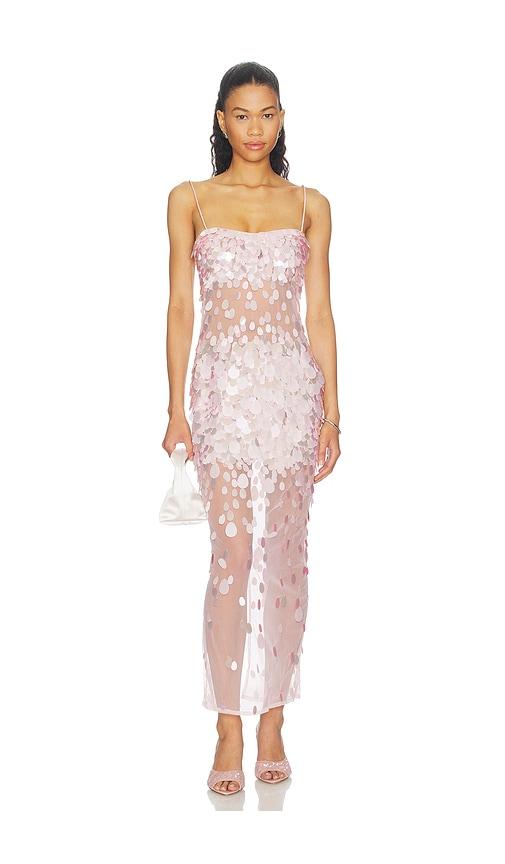 retrofete mischa midi dress in pink.