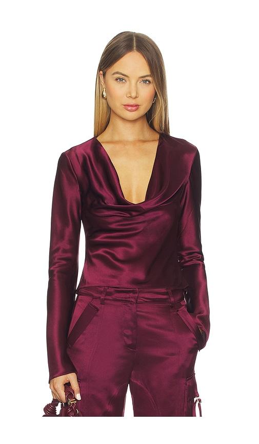 retrofete nerissa top in burgundy.