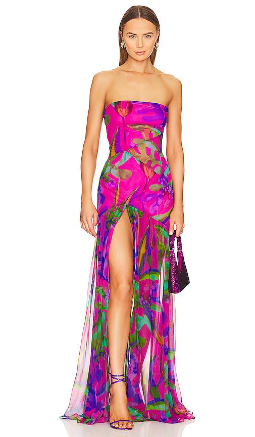 retrofete nicole silk dress in fuchsia.