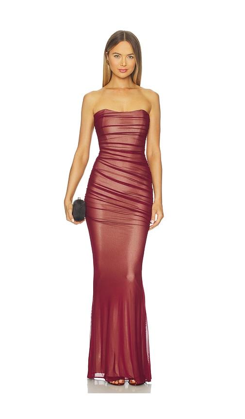 retrofete quintessa mesh dress in burgundy.