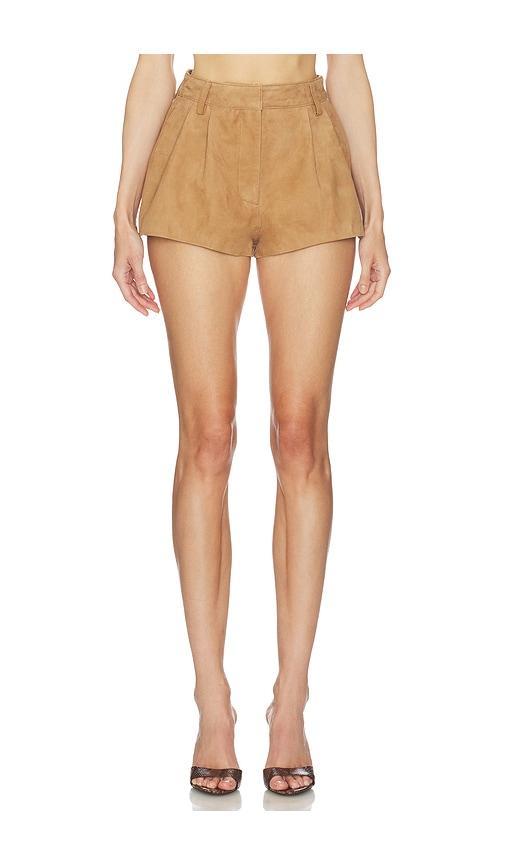 retrofete reyes suede short in tan.