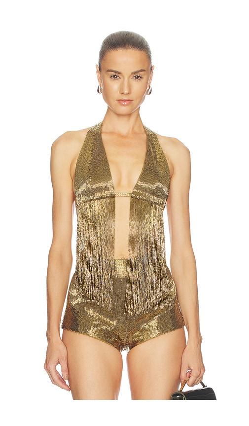 retrofete sereya embellished top in brown.