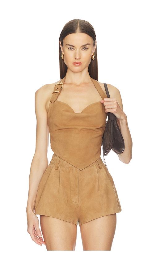 retrofete windsor suede top in tan.
