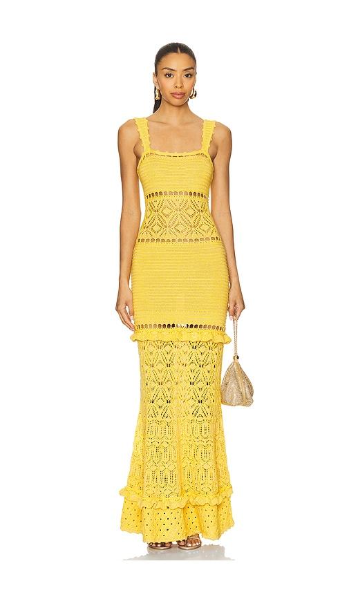 retrofete winona crochet dress in yellow.
