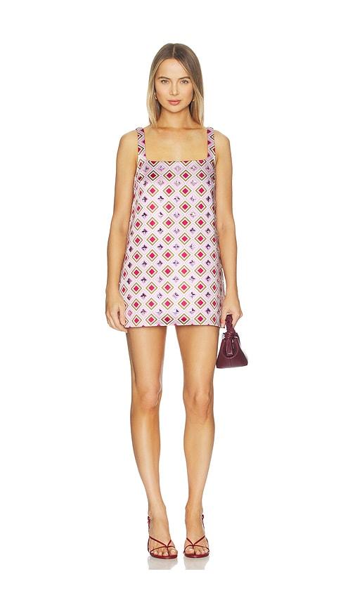 retrofete zephyra dress in lavender geometric tile in lavender.