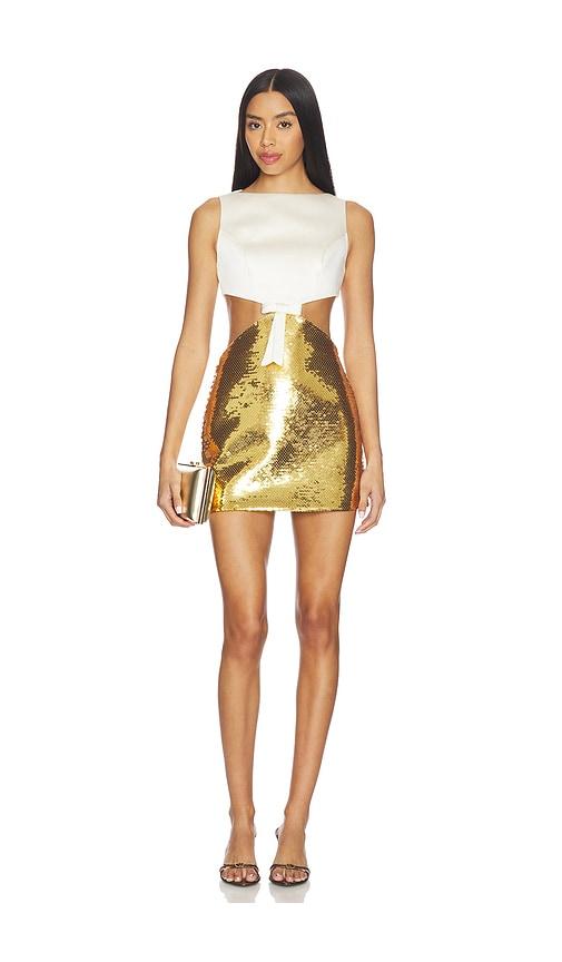 retrofete zevy dress in cream,metallic gold.