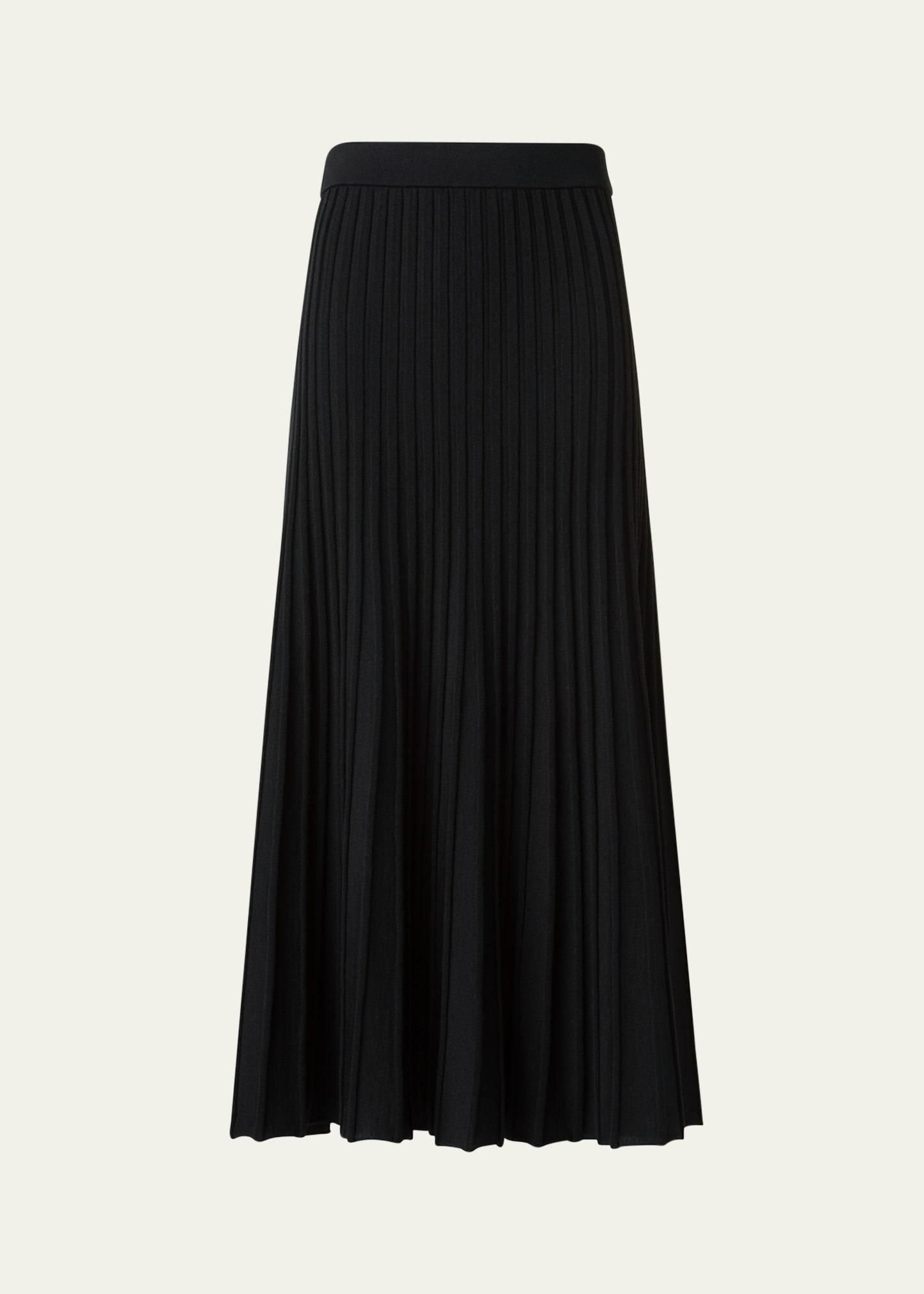 reverse rib knit pleated midi skirt