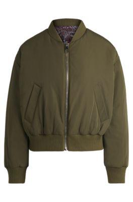 reversible bomber jacket with water-repellent finish- dark green women's casual jackets