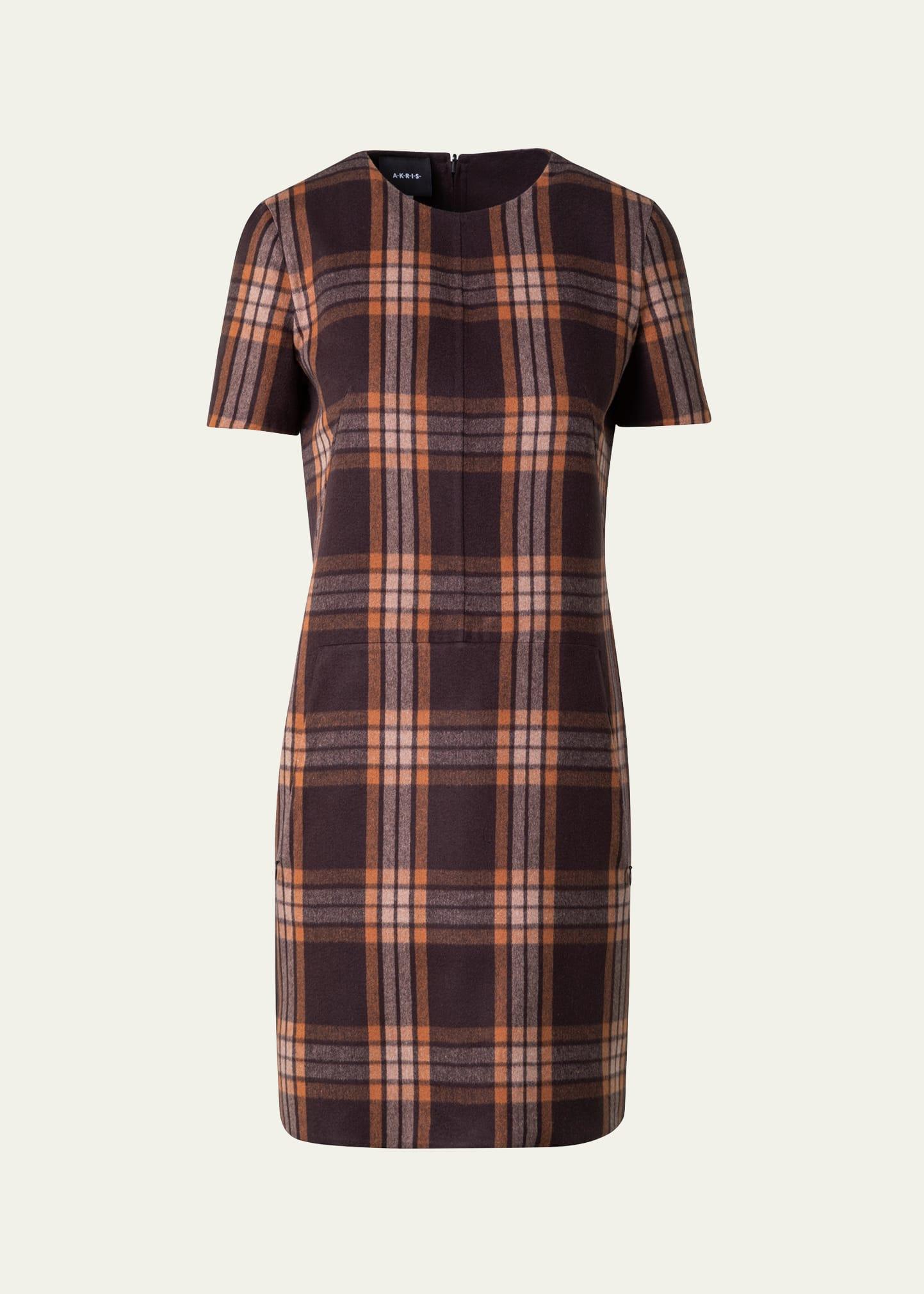 reversible check silk short dress