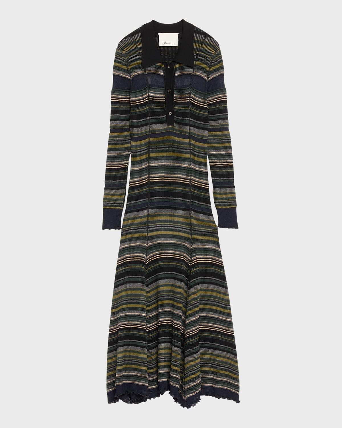 reversible long-sleeve striped maxi dress