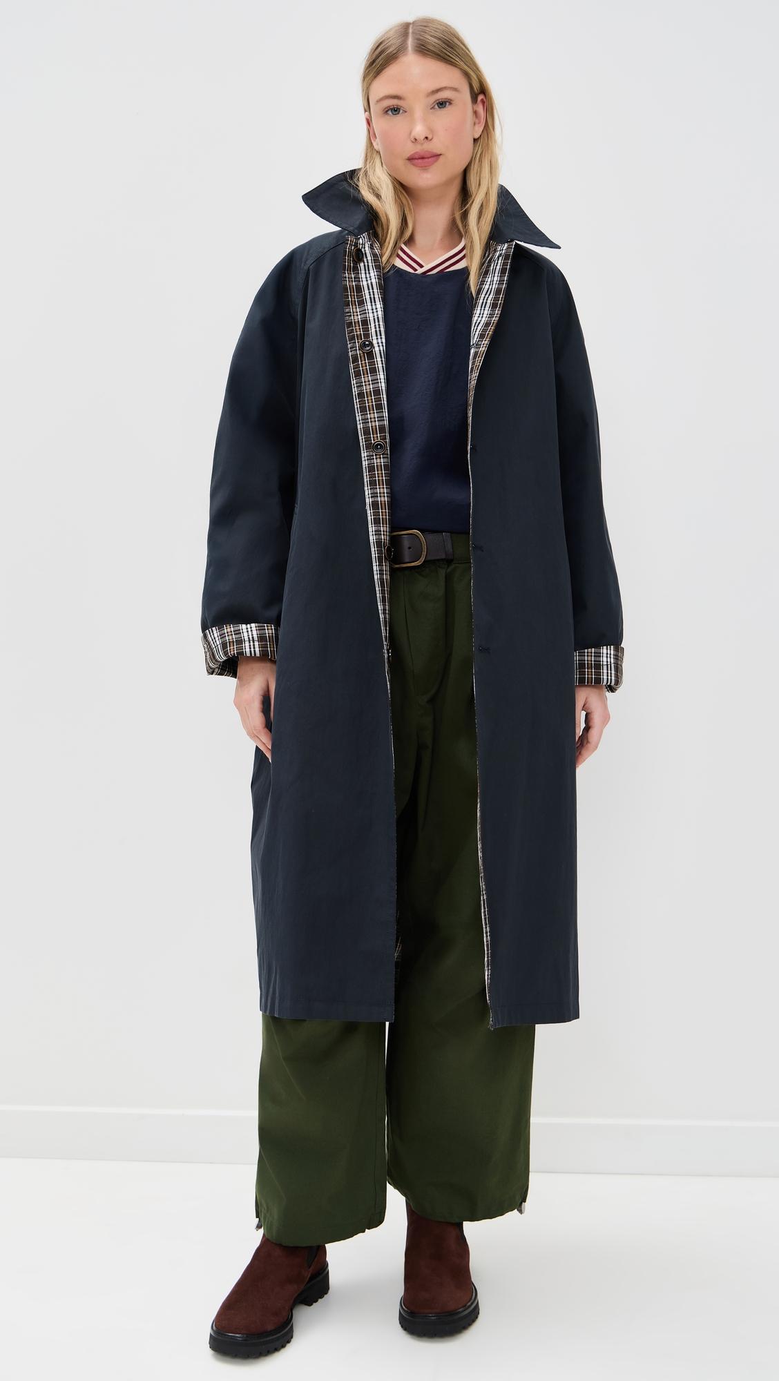 reversible plaid trench coat