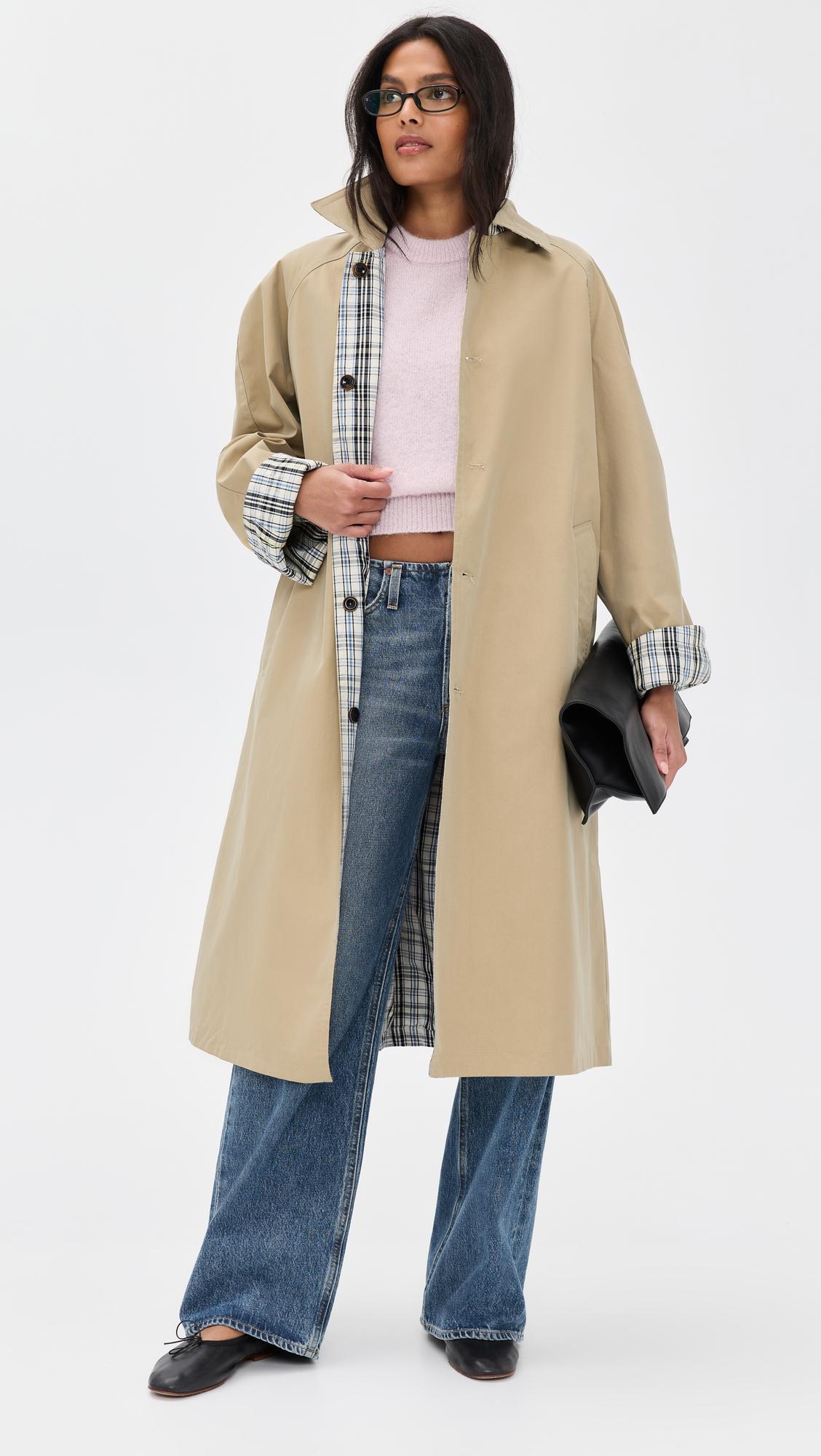 reversible plaid trench coat