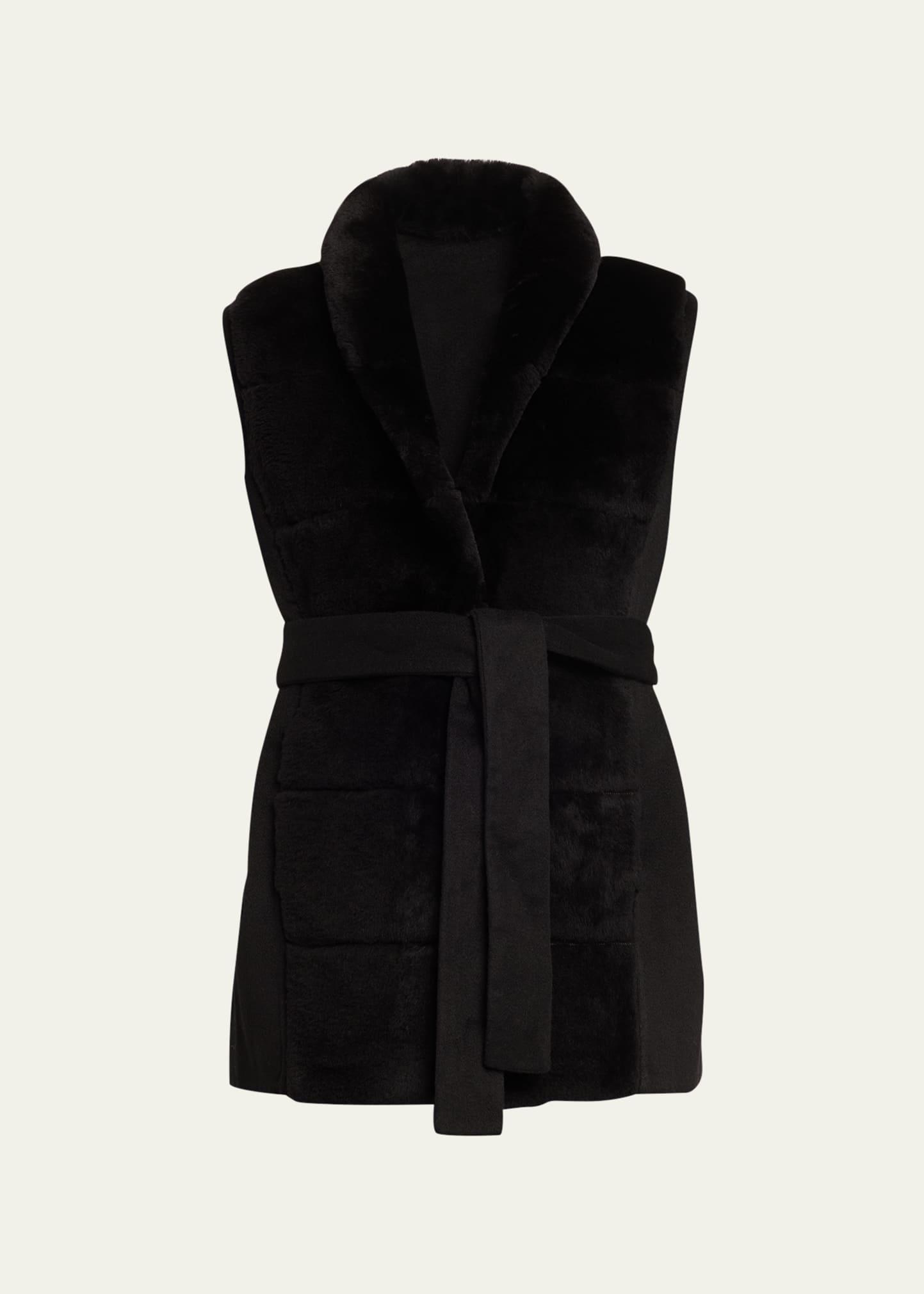 reversible shearling vest with belt