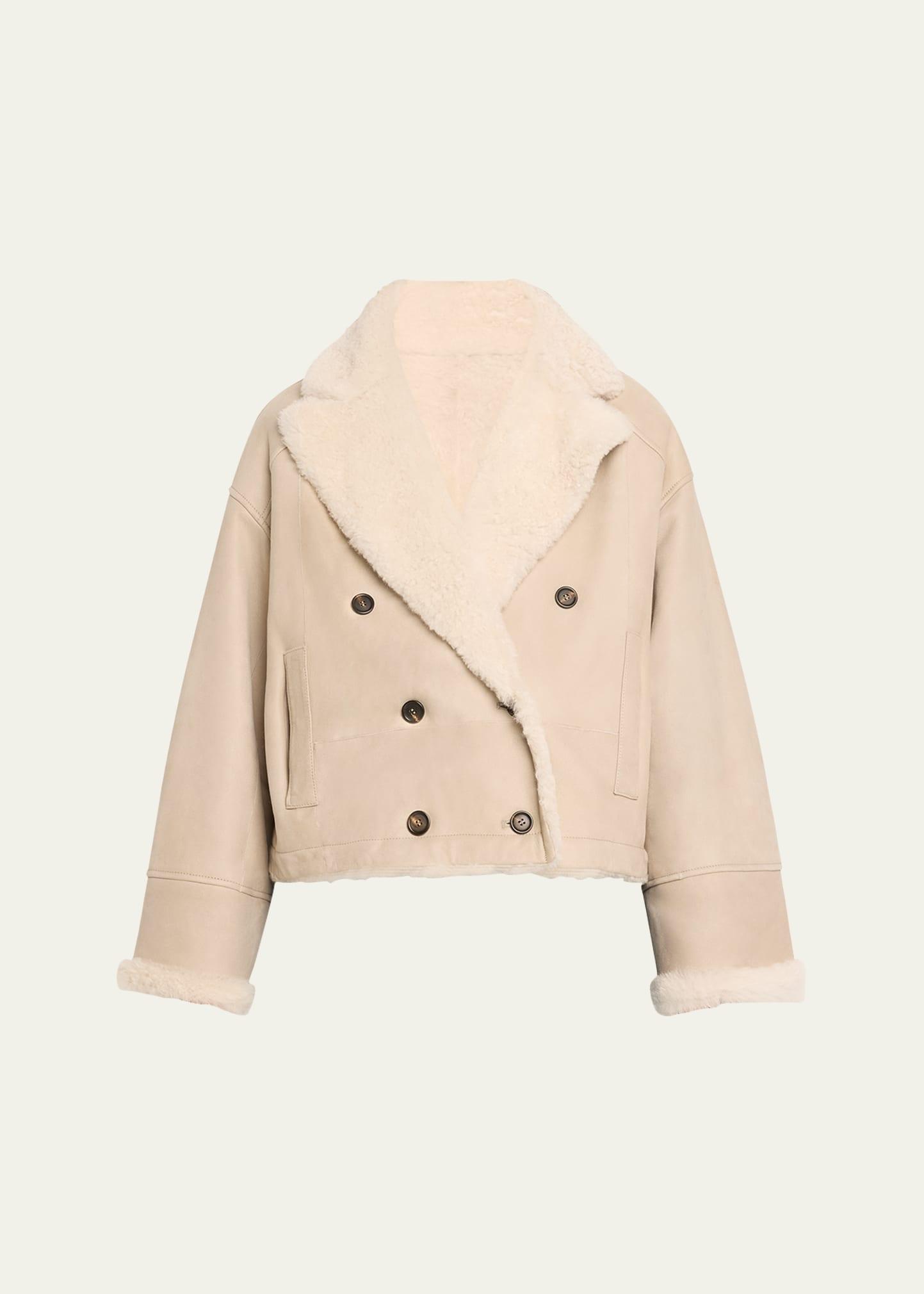 reversible suede to shearling short jacket