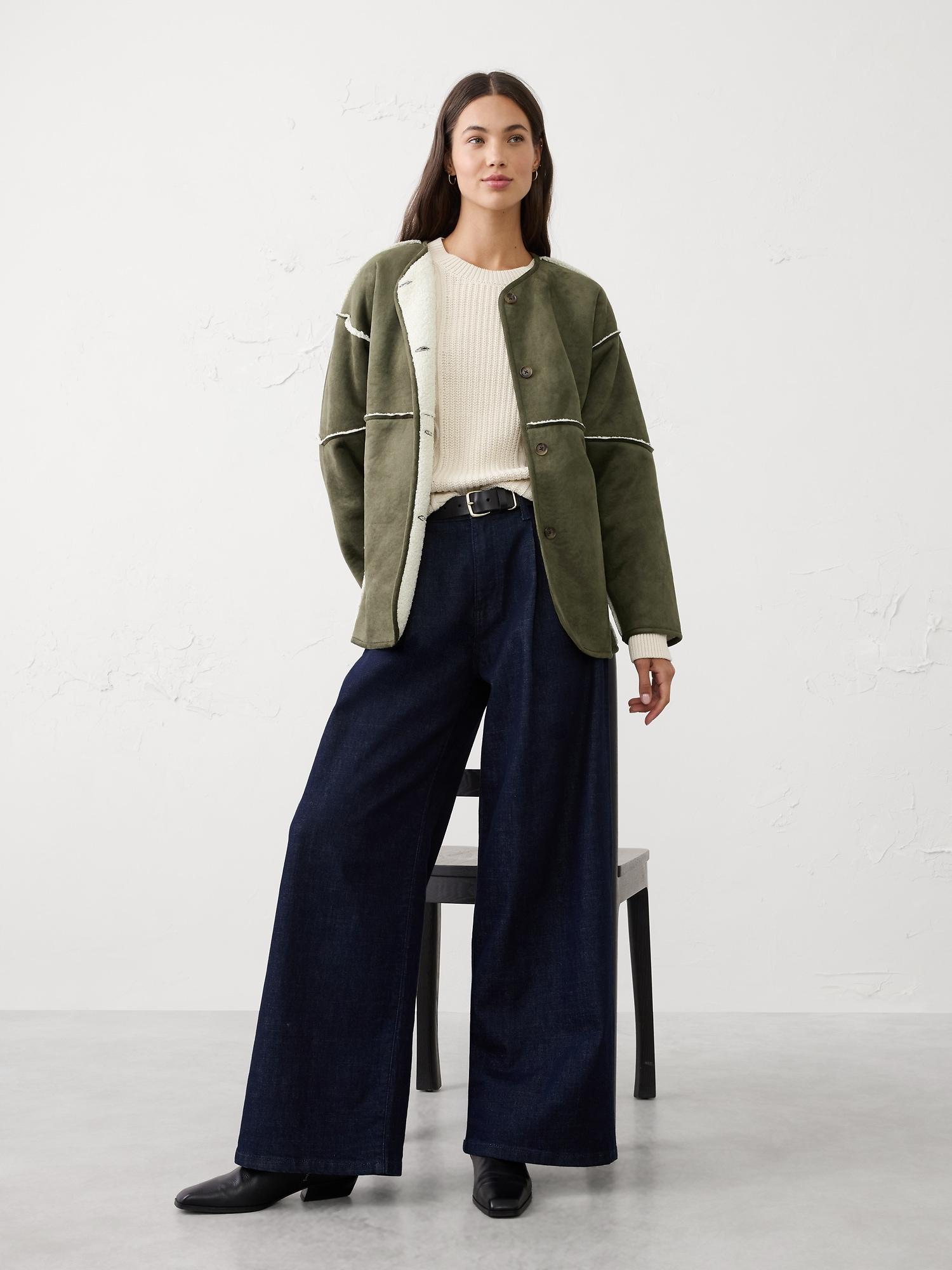 reversible vegan suede sherpa jacket