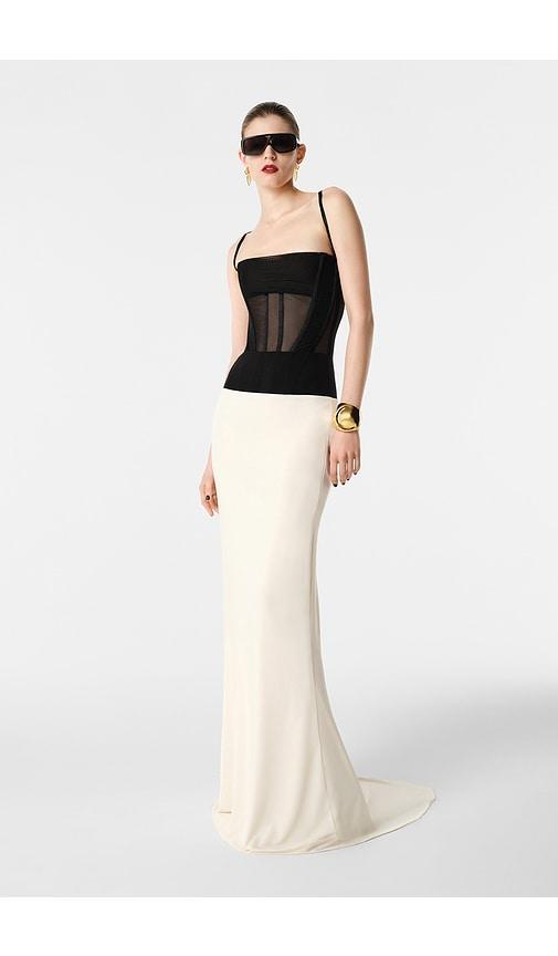 revolve los angeles nyah floor-length skirt in black,white.