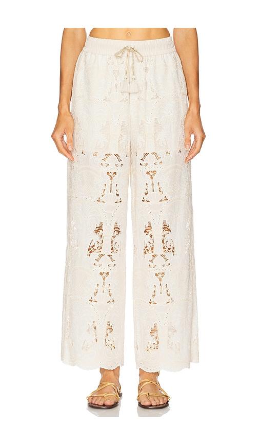revolve x jj embroidered pant in beige.
