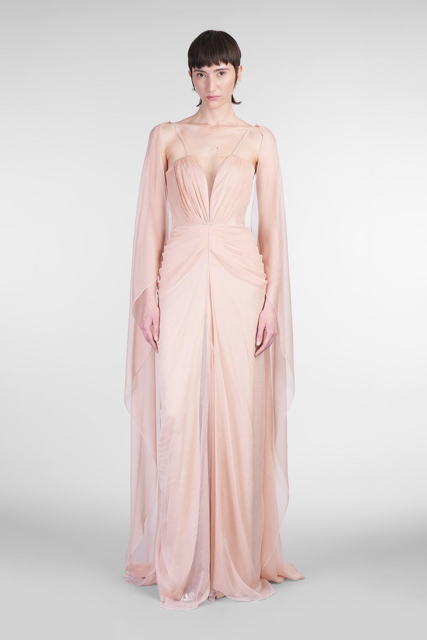rhea costa dream long dress in powder silk