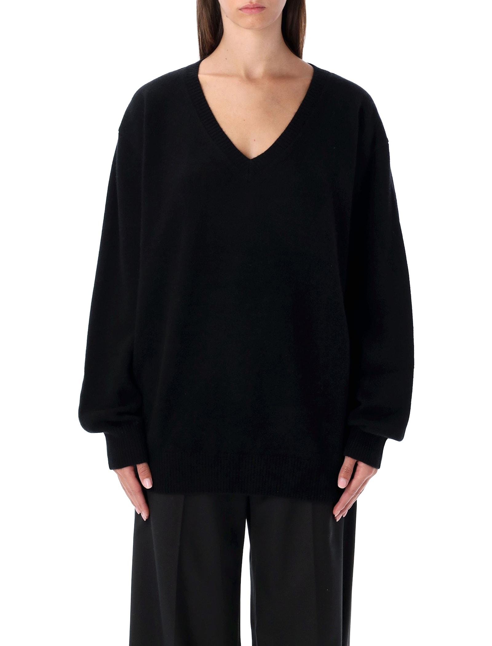 rhea costa rhea black wool cashmere v-neck sweater