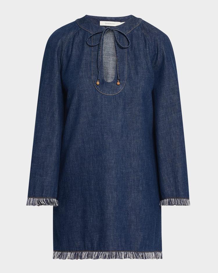 rhiannon fringe denim mini dress