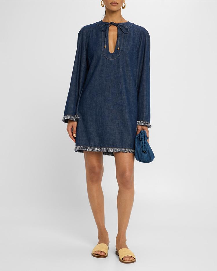 rhiannon fringe denim mini dress
