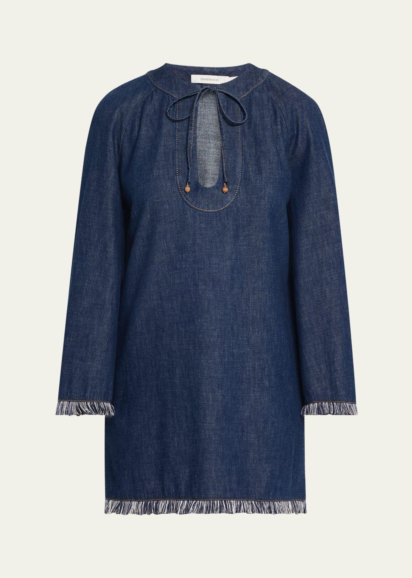 rhiannon fringe denim mini dress