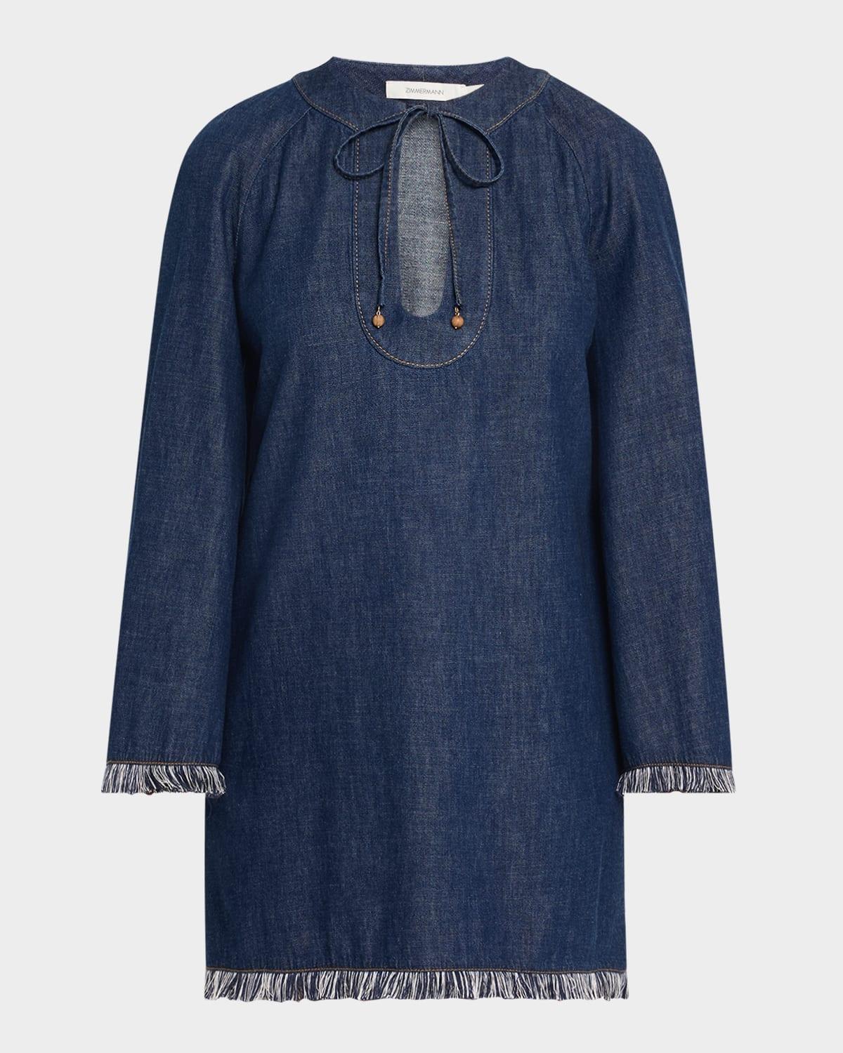 rhiannon fringe denim mini dress